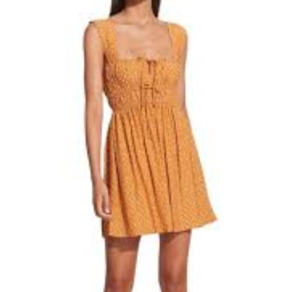 Faithfull the Brand Floral Print Yellow Emita Mini Dress Size 8 NWT